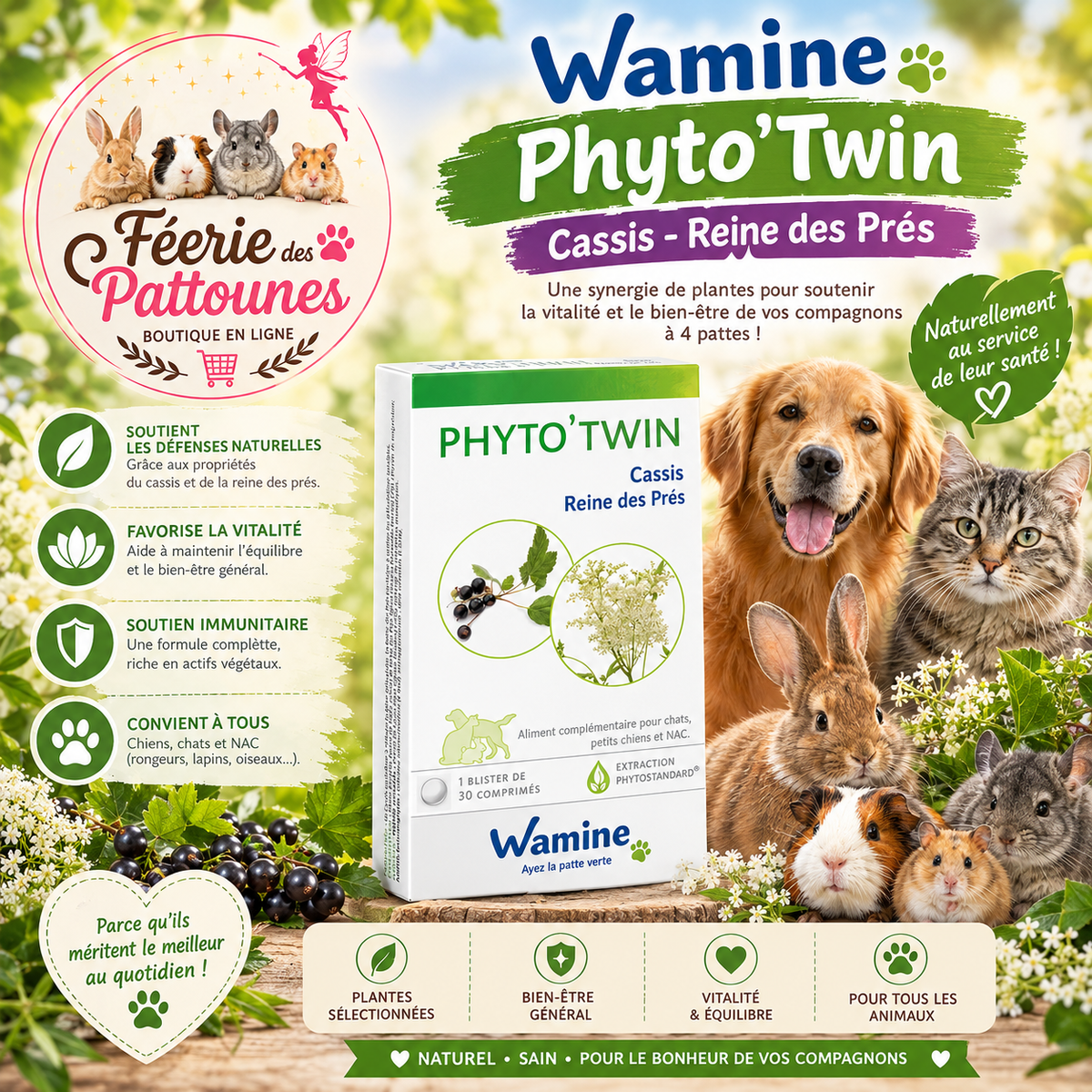 🍃🐾 Wamine Phyto’Twin – Cassis & Reine des Près – 30 capsules