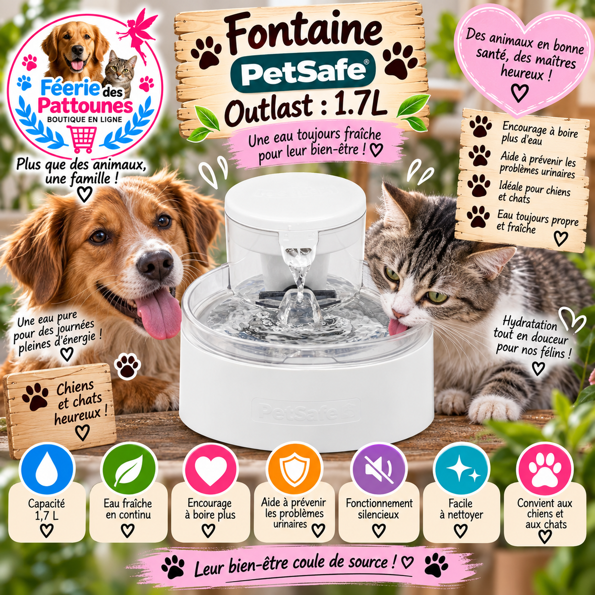 💧🐾 Fontaine Petsafe Outlast™ – 1.7 L (Sans Pompe)
