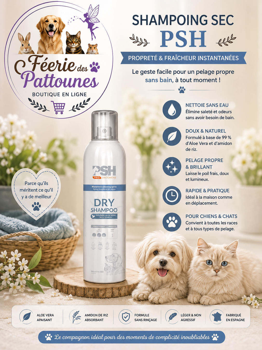 🐶 Shampoing Sec PSH – Spray 300 ml