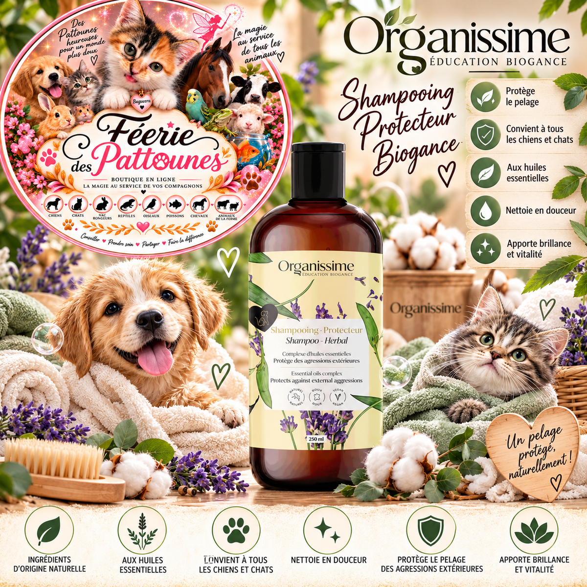 🌿 Shampooing Protecteur Biogance – Chien & Chat – 250 ml / 5 L