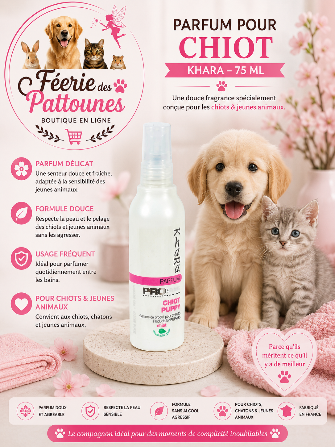 🍬🐶 Parfum pour Chiot Khara – Senteur Bonbon (75 ml)