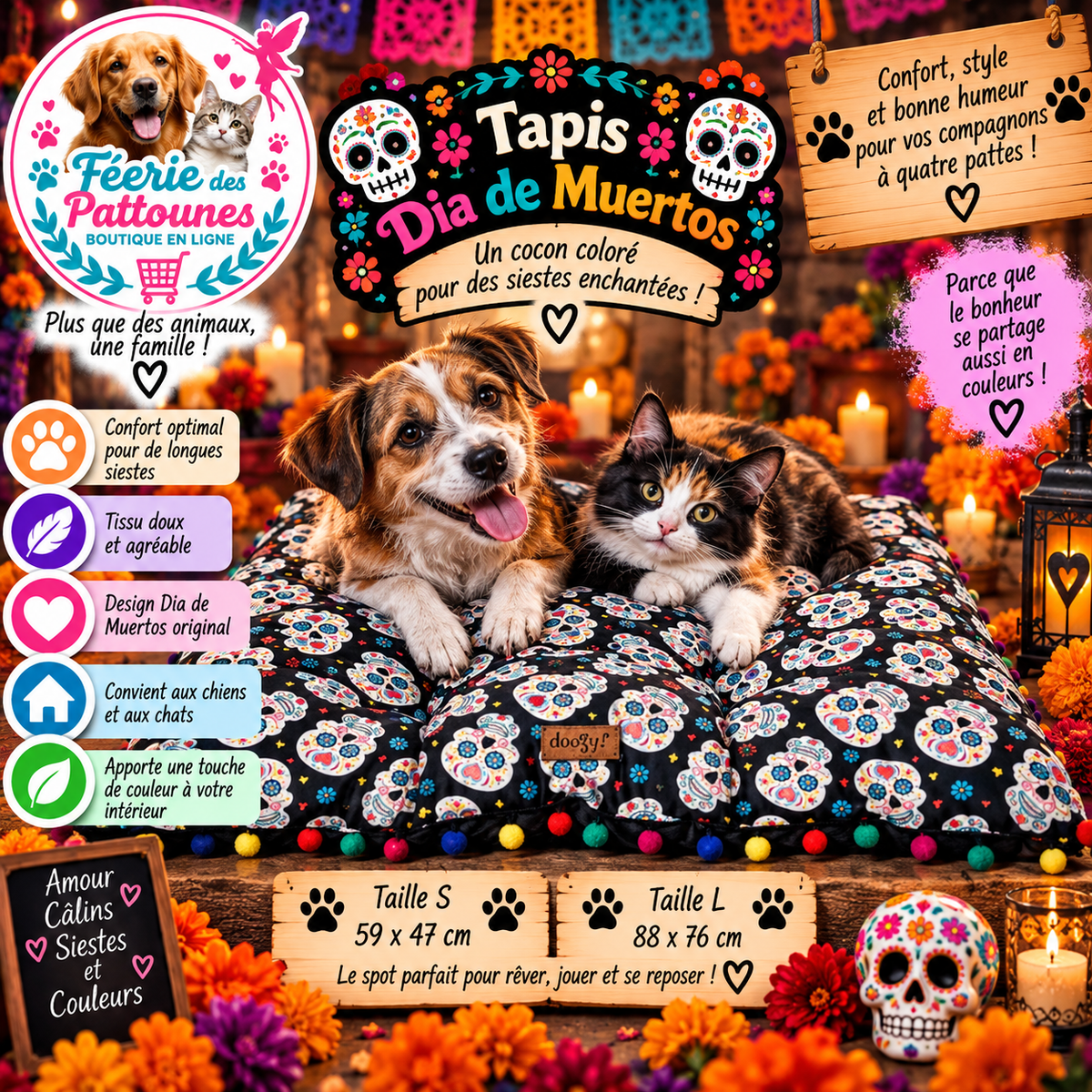 💀🌈 Tapis Dia de Muertos – Tailles S & L