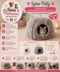 🤍🐱 Igloo Pour Chat Pelty – 2 en 1 (Blanc ou Gris • 38 × 38 × 30 cm)