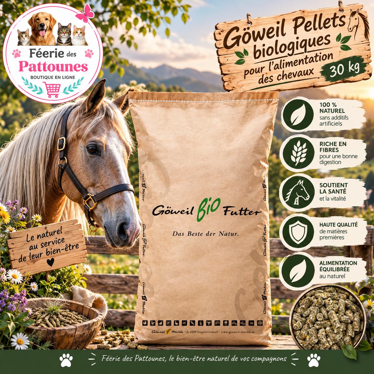 🌱🐴 Göweil – Pellets Biologiques pour Chevaux (30 kg)