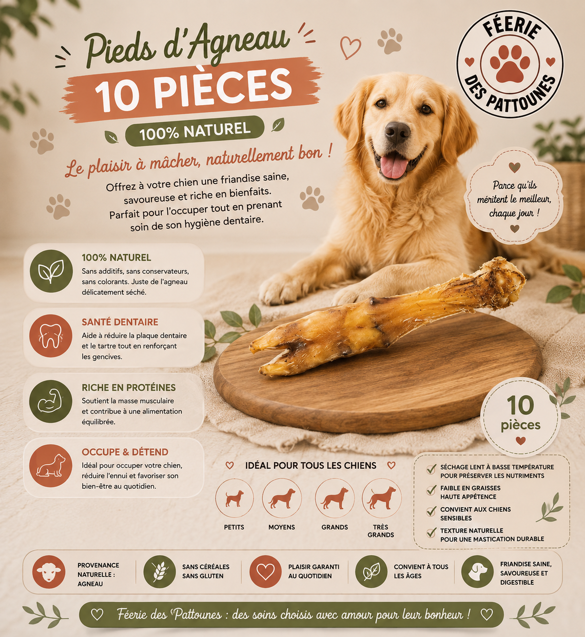 🐑 Pieds d’Agneau – Friandises Naturelles (10 pièces)