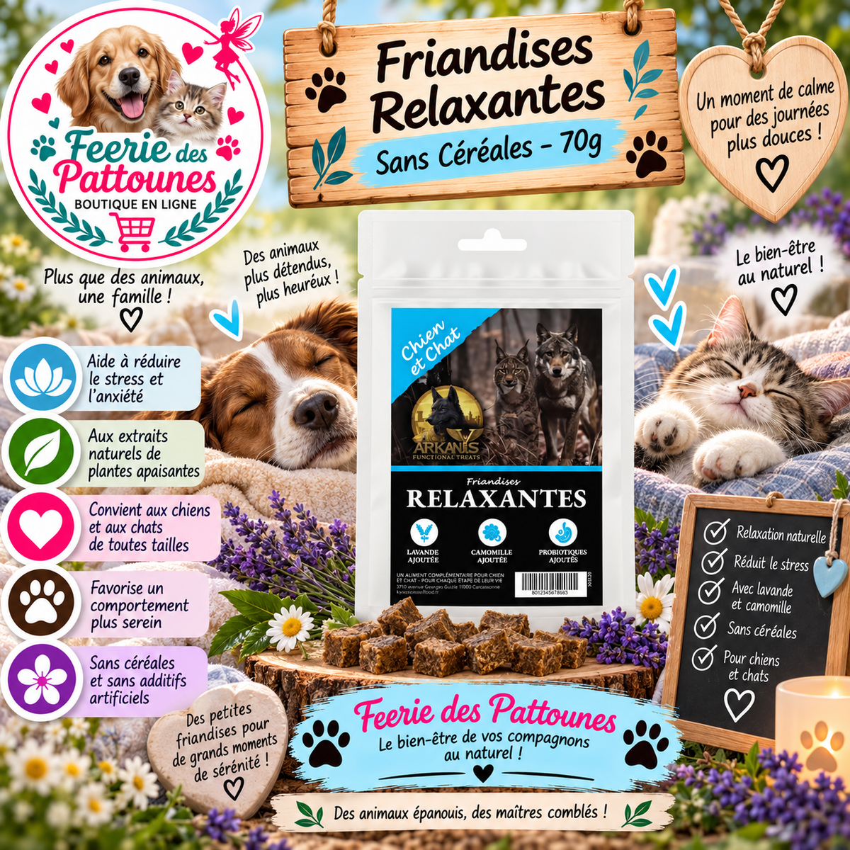 🌙🐾 Friandises Relaxantes – Sans Céréales – 70 g