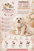 🐶✨ Ensemble Harnais Air Mesh & Laisse Pois – Beige (Tailles XS • S • M • L)
