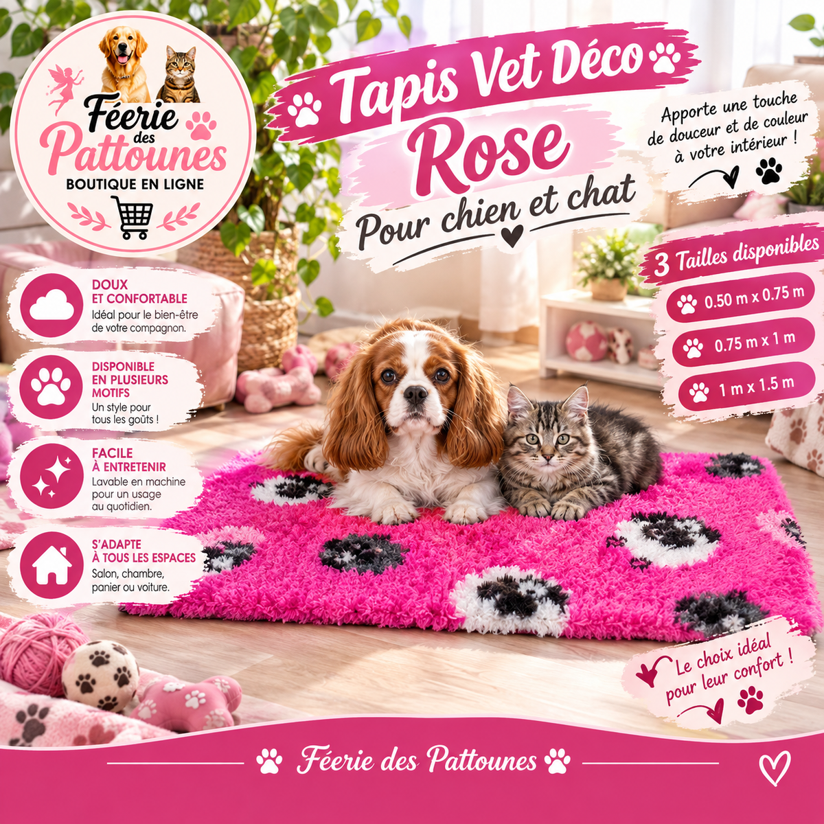 🐾🌸 Tapis Vet Déco – Rose (3 tailles)