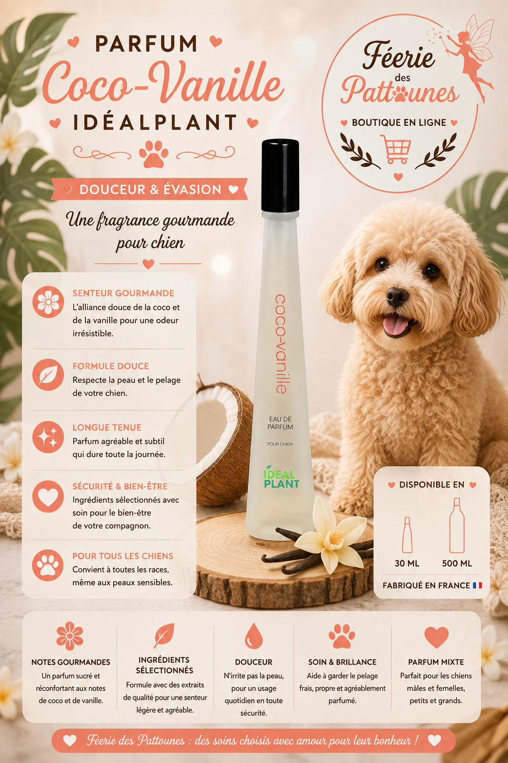 🥥🌼 Parfum Coco‑Vanille – IdealPlant (30 ml • 500 ml)